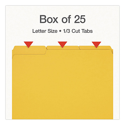 Pendaflex Recycled Colored File Folders, 1/3-Cut Tabs: Assorted, Letter Size, 1" Expansion, Yellow, 25/Box (1007022)