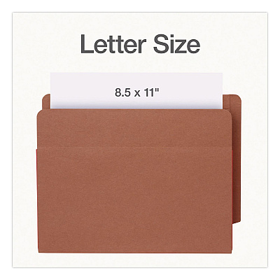 Pendaflex End Tab File Pocket, Red Gusset, 3.5" Expansion Letter Size, Brown/Red, 10/Box (1007024)