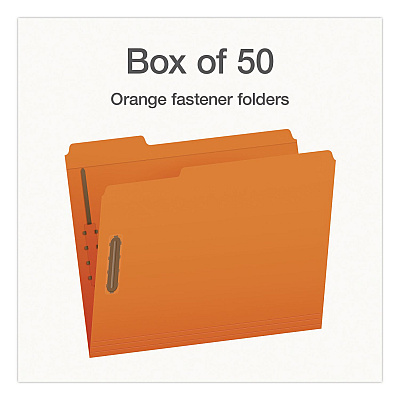 Pendaflex Colored Top Tab Fastener Folders, 1/3-Cut Tab: Assorted, Expands 0.75", 2 Fasteners, Letter Size, Orange, 50/Box (1007029)