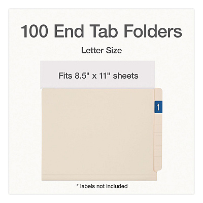Pendaflex Manila End Tab Folders, Straight Tabs, Letter Size, 0.75" Expansion, Manila, 100/Box (1007040)
