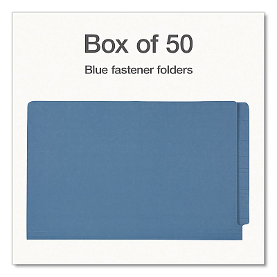 Pendaflex Colored Reinforced End Tab Fastener Folders, Straight Tab, Expands 0.75", 2 Fasteners, Legal Size, Blue, 50/Box (1007058)