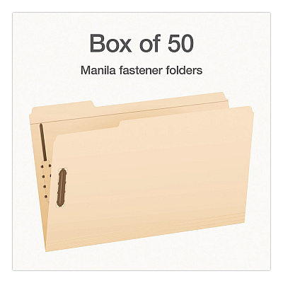 Pendaflex Manila Fastener Folders, 1/3-Cut Tab: Assorted, Expands 0.75", 2 Fasteners, Legal Size, 50/Box (1007063)