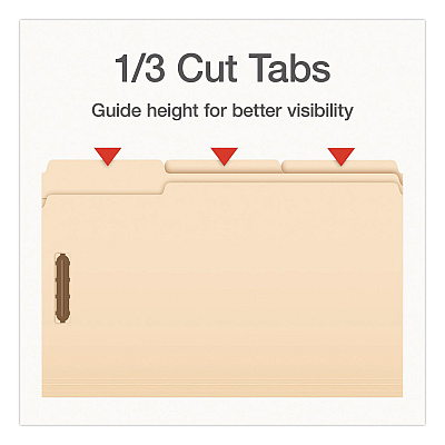 Pendaflex Manila Fastener Folders, 1/3-Cut Tab: Assorted, Expands 0.75", 2 Fasteners, Legal Size, 50/Box (1007063)