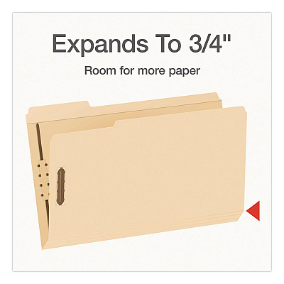 Pendaflex Manila Fastener Folders, 1/3-Cut Tab: Assorted, Expands 0.75", 2 Fasteners, Legal Size, 50/Box (1007063)