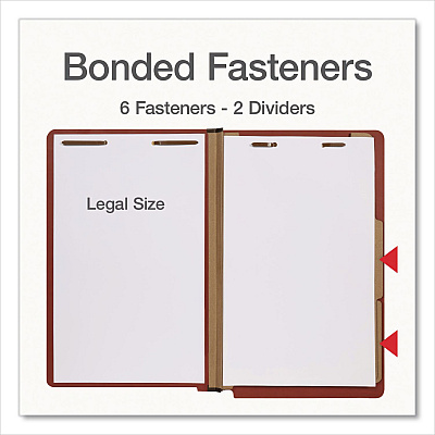 Pendaflex Heavy-Duty Pressboard End Tab Classification Folders, Expands 2", 2 Dividers, 6 Fasteners, Legal Size, Brown, 10/Box (1007076)