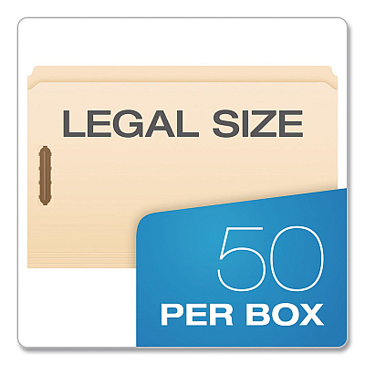 Pendaflex Manila Fastener Folders, Reinforced Straight Tab, 2 Fasteners, Legal Size, Manila, 50/Box (FM312EE)