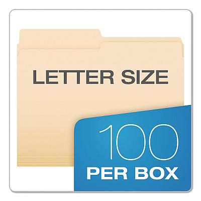 Pendaflex Reinforced Top File Folders, 1/2-Cut Tabs: Assorted Positions, Letter Size, Manila, 100/Box (R75212)