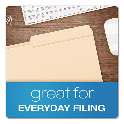 Pendaflex Reinforced Top File Folders, 1/2-Cut Tabs: Assorted Positions, Letter Size, Manila, 100/Box (R75212)