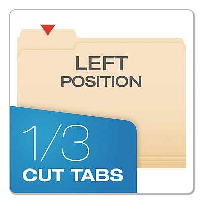Pendaflex Reinforced Top File Folders, 1/3-Cut Tabs: Left Position, Letter Size, Manila, 100/Box (R752131)