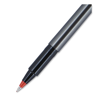 uniball Deluxe Rollerball Pen, Stick, Micro 0.5 mm, Red Ink, Metallic Gray/Black/Red Barrel (60026EA)