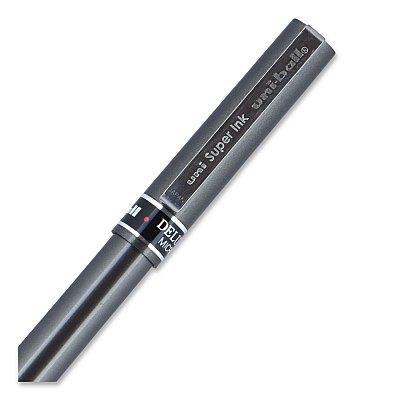 uniball Deluxe Rollerball Pen, Stick, Micro 0.5 mm, Red Ink, Metallic Gray/Black/Red Barrel (60026EA)