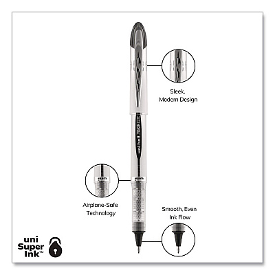 uniball VISION ELITE Rollerball Pen, Stick, Bold 0.8 mm, Black Ink, White/Black/Clear Barrel, Dozen (61231DZ)