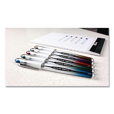 uniball VISION ELITE BLX Series Rollerball Pen, Stick, Bold 0.8 mm, Blue-Infused Black Ink, White/Blue/Clear Barrel, Dozen (61232DZ)