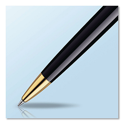 Waterman Hemisphere Ballpoint Pen, Retractable, Medium 1 mm, Blue Ink, Black Lacquered/23-Karat Gold Barrel (S0920670)