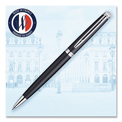 Waterman Hemisphere Ballpoint Pen, Retractable, Medium 1 mm, Blue Ink, Black Lacquered/Palladium-Chrome Barrel (S0920870)