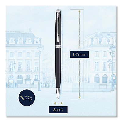 Waterman Hemisphere Ballpoint Pen, Retractable, Medium 1 mm, Blue Ink, Black Lacquered/Palladium-Chrome Barrel (S0920870)