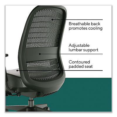 Workplace2.0 Health Bedford Polyurethane Nylon Task Chair, Supports Up to 275 lbs, 18" to 21.6" Seat Height, Black Seat/Back/Base (WP62574)