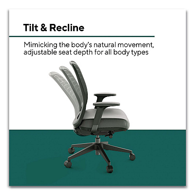 Workplace2.0 Health Bedford Polyurethane Nylon Task Chair, Supports Up to 275 lbs, 18" to 21.6" Seat Height, Black Seat/Back/Base (WP62574)