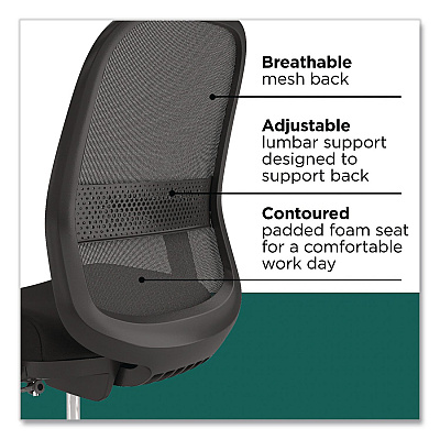 Workplace2.0 Bedford Task Stool, Supports Up to 275 lb, 26.5 x 33.6 Seat Height, Black Seat, Black Back, Black Base (WP62996CC)