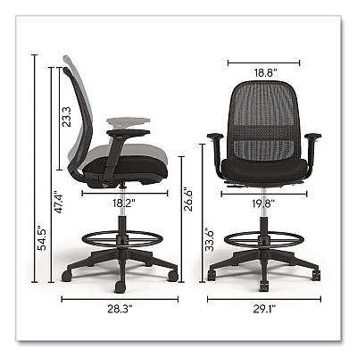 Workplace2.0 Bedford Task Stool, Supports Up to 275 lb, 26.5 x 33.6 Seat Height, Black Seat, Black Back, Black Base (WP62996CC)