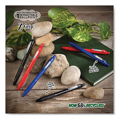 Zebra Z-Grip Recycled Retractable Ballpoint Pen, Medium 1 mm, Red Ink, Red Barrel, Dozen (20630)