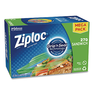 Ziploc Sandwich Seal Top Bags, 6.5" x 5.88", Clear, 270/Box (383217)