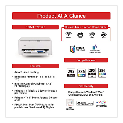 Canon PIXMA TS6520 Inkjet Printer, Copy/Print/Scan (7179C002)