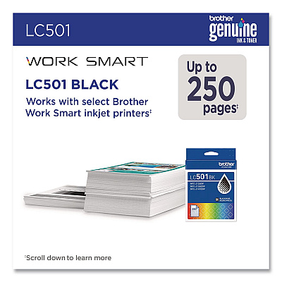 Brother LC501BKS Ink, 250 Page-Yield, Black
