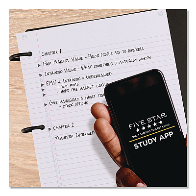 Five Star FLEX Notebinder, 1/2" TechLock Rings, 1-Subject, Medium/College Rule, Randomly Assorted Cover Colors, (80) 11 x 8.5 Sheets (08120)