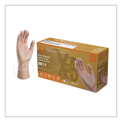 X3 by AMMEX Industrial Vinyl Gloves, Powder-Free, Medium, 3 mil Thick, 9.5" Long, Clear, 100/Box (GPX344100)