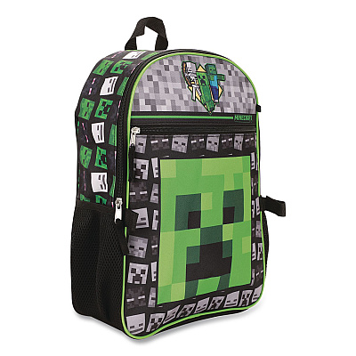 Bioworld Minecraft 5-Piece Backpack Set, Green/Gray/Black (B1Y7UR9MNCSB)