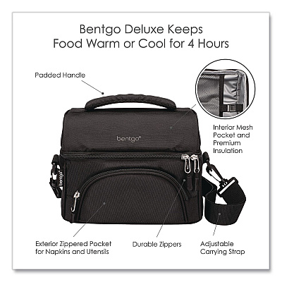 bentgo Deluxe Insulated Lunch Bag, 8" x 10" x 7.5", Carbon Black (BG2CB)