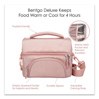 bentgo Deluxe Insulated Lunch Bag, 8" x 10" x 7.5", Blush Pink (BG2M)