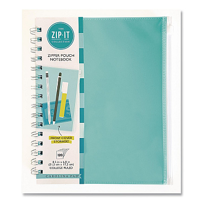 Carolina Pad Zip-It Ideal Notebook, 1-Subject, Medium/College Rule, Randomly Assorted Cover Colors, (120) 8.5 x 6.8 Sheets (55025)