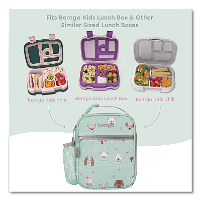 bentgo Kids Insulated Lunch Tote, Puppy Love Theme, 7.3" x 3.5" x 9.5", Mint Green/Multicolor (DBGPPY)