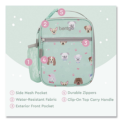 bentgo Kids Insulated Lunch Tote, Puppy Love Theme, 7.3" x 3.5" x 9.5", Mint Green/Multicolor (DBGPPY)