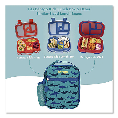 bentgo Kids Insulated Lunch Tote, Sharks Theme, 7.3" x 3.5" x 9.5", Turquoise/Blue (DBGSHK)