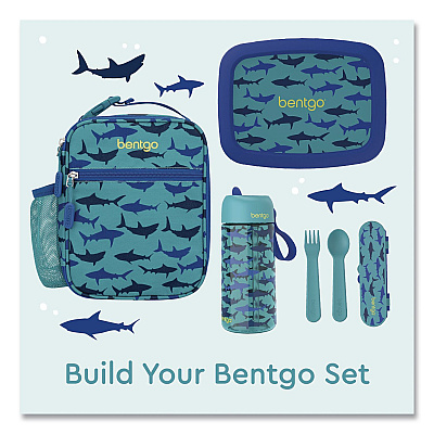 bentgo Kids Insulated Lunch Tote, Sharks Theme, 7.3" x 3.5" x 9.5", Turquoise/Blue (DBGSHK)