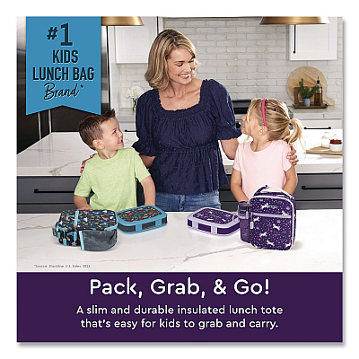 bentgo Kids Insulated Lunch Tote, Unicorns Theme, 7.3" x 3.5" x 9.5", Purple/Multicolor (DBGUNI)
