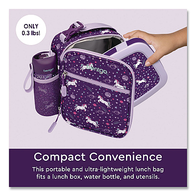 bentgo Kids Insulated Lunch Tote, Unicorns Theme, 7.3" x 3.5" x 9.5", Purple/Multicolor (DBGUNI)