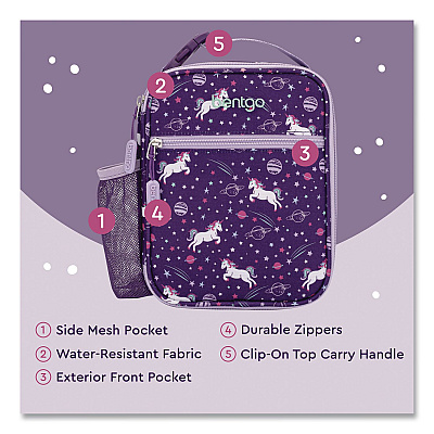 bentgo Kids Insulated Lunch Tote, Unicorns Theme, 7.3" x 3.5" x 9.5", Purple/Multicolor (DBGUNI)
