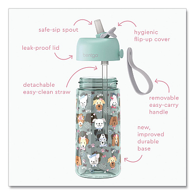 bentgo Puppy Love Plastic Water Bottle, 15 oz, Multicolor (DWB1PPY)