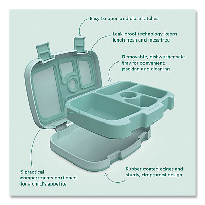 bentgo Kids Five-Compartment Bento Box, 8.5" x 6.5" x 2", Seafoam Green (KIDSSF)