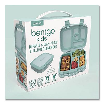 bentgo Kids Five-Compartment Bento Box, 8.5" x 6.5" x 2", Seafoam Green (KIDSSF)