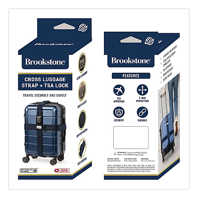 Brookstone Cross Luggage Strap and TSA Combination Lock, Blue (BSLS0001)