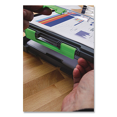 Dexas ClearView Clipcase Storage Clipboard, 0.35" Clip Capacity, Holds 8.87 x 12.25 Sheets, Gray/Green (5717802)