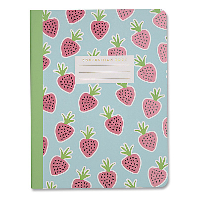 DesignWorks Ink Designer Composition Book, Randomly Assorted Banana and Strawberry Cover Designs, Wide/Legal Rule, (80) 9.75 x 7.5 Sheets (TCOMPA114ST)