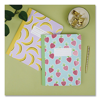 DesignWorks Ink Designer Composition Book, Randomly Assorted Banana and Strawberry Cover Designs, Wide/Legal Rule, (80) 9.75 x 7.5 Sheets (TCOMPA114ST)