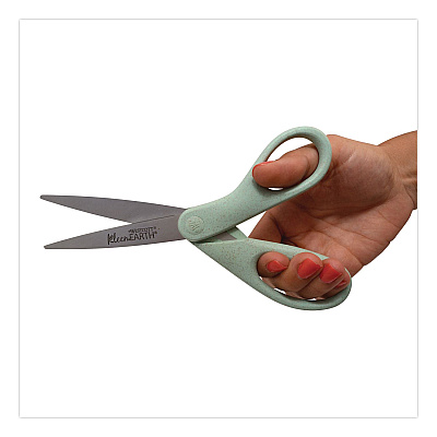 Westcott KleenEarth Rice Husk Scissors, Pointed Tip, 8" Long, Straight Sage Blue Handle (17350)