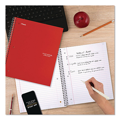 Five Star Wirebound Notebook, 3-Subject, Medium/College Rule, Fire Red Cover, (150) 11 x 8.5 Sheets (72065)